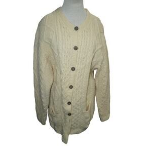 Authentic vintage Aran-style cardigan by Blarney Woollen Mills, made in Ireland.
